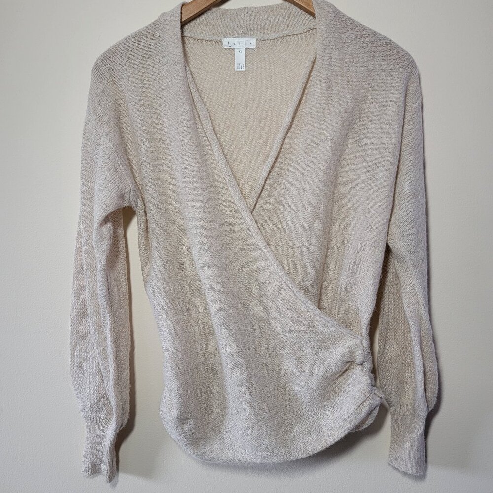 Leith Delicate Knit Cross Front Tan Sweater Size XS